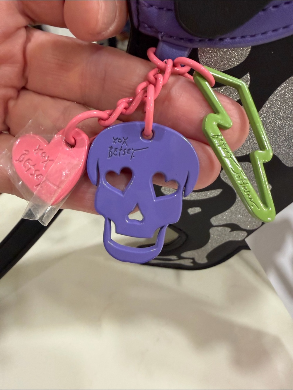 Betsey Johnson Black Dachshund Skeleton Crossbody Bag with Pink & Purple Accents - Picture 8 of 8